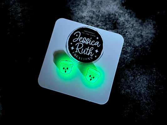 Glow In The Dark Boo Bucket Ghost Studs