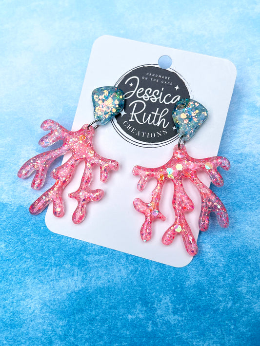 Big Beachy Coral Dangle Earrimgs