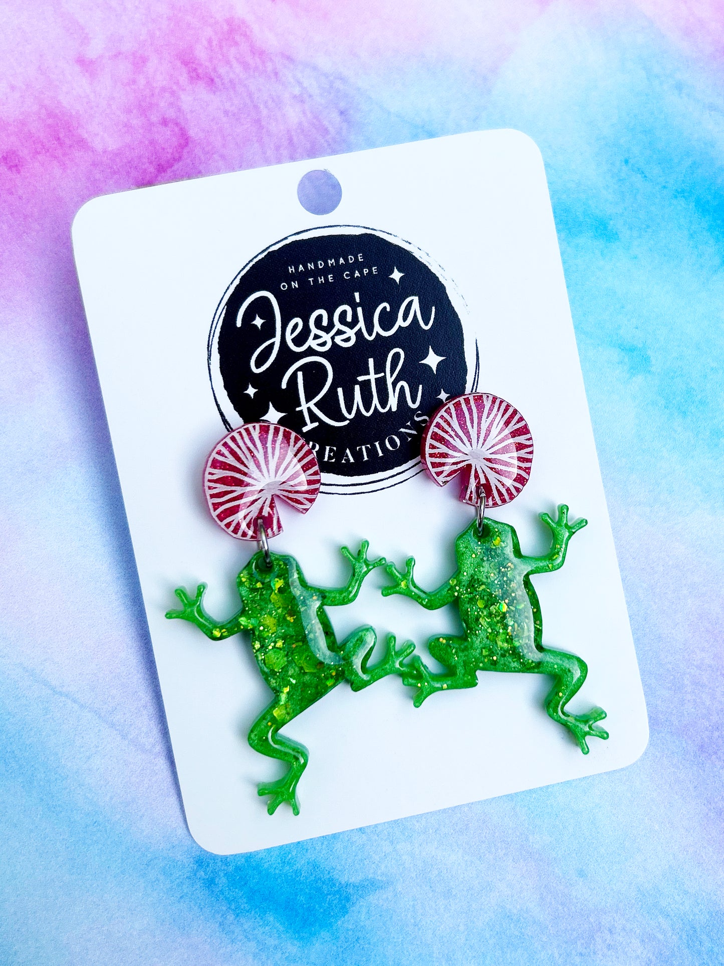 Frog and Lily Pad Dangle Earrings