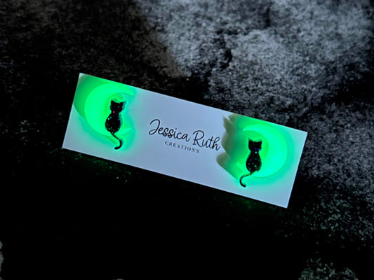 Glow In The Dark Cat Moon Studs