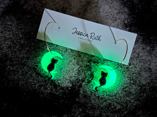 Glow In The Dark Cat Moon Hoops