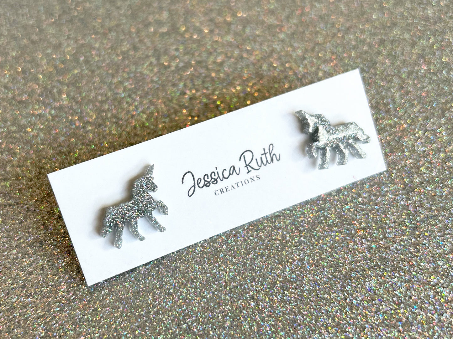 Holographic Silver Unicorn Stud Earrings